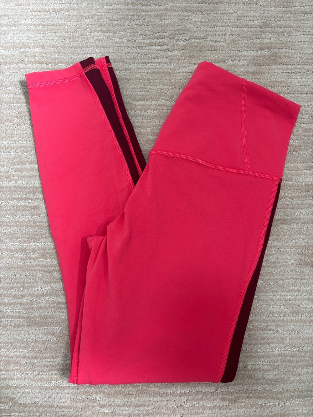 Athleta Girls Bright Pink Leggings with Dark Pink Side Stripe